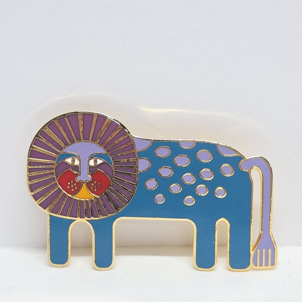Laurel Burch Vintage Gold Tone Pin BROOCH Enamel "Leonardo" LION Cat Signed